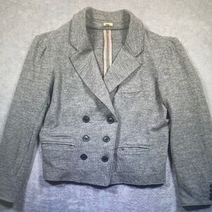 J. Crew Cropped Double-Breasted Gray Wool Blend Blazer